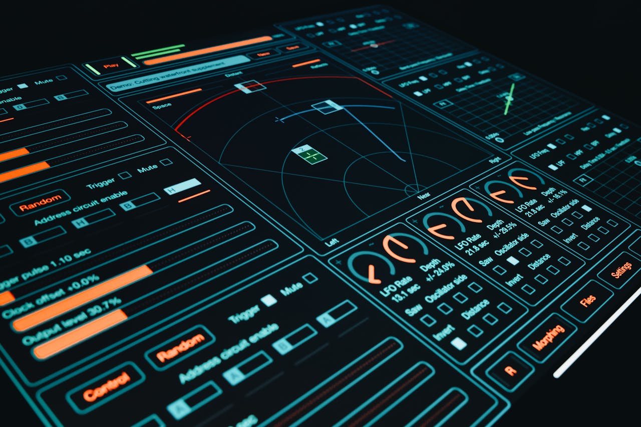 Dynamic digital interface showcasing technology with interactive design elements and controls.